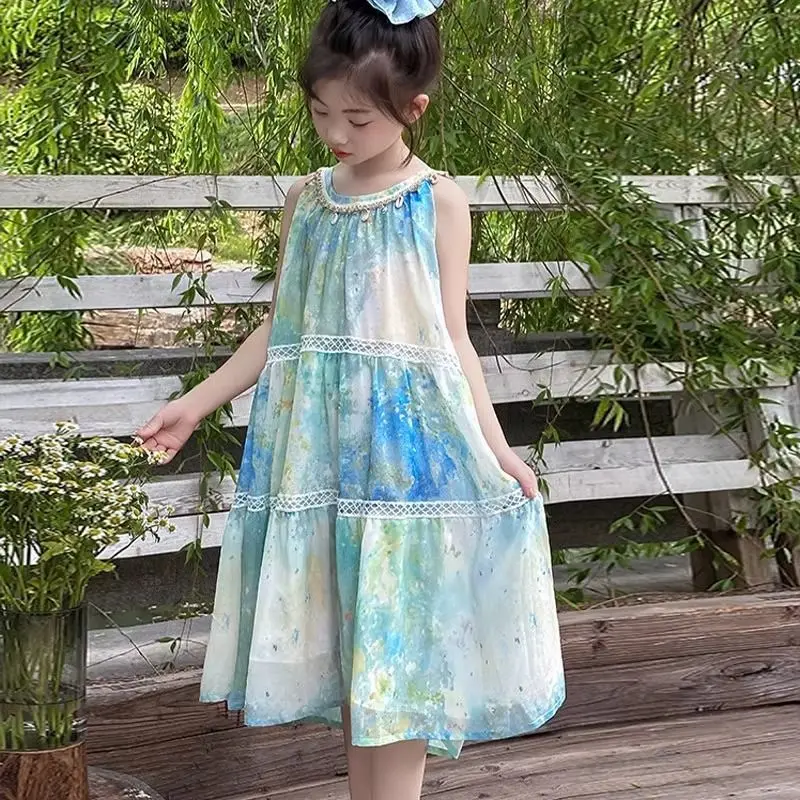 Girls Bohemian Summer Dress 2026 New Style Children's Holiday Sleeveless Dress Trendy And Stylish Kids Clothing