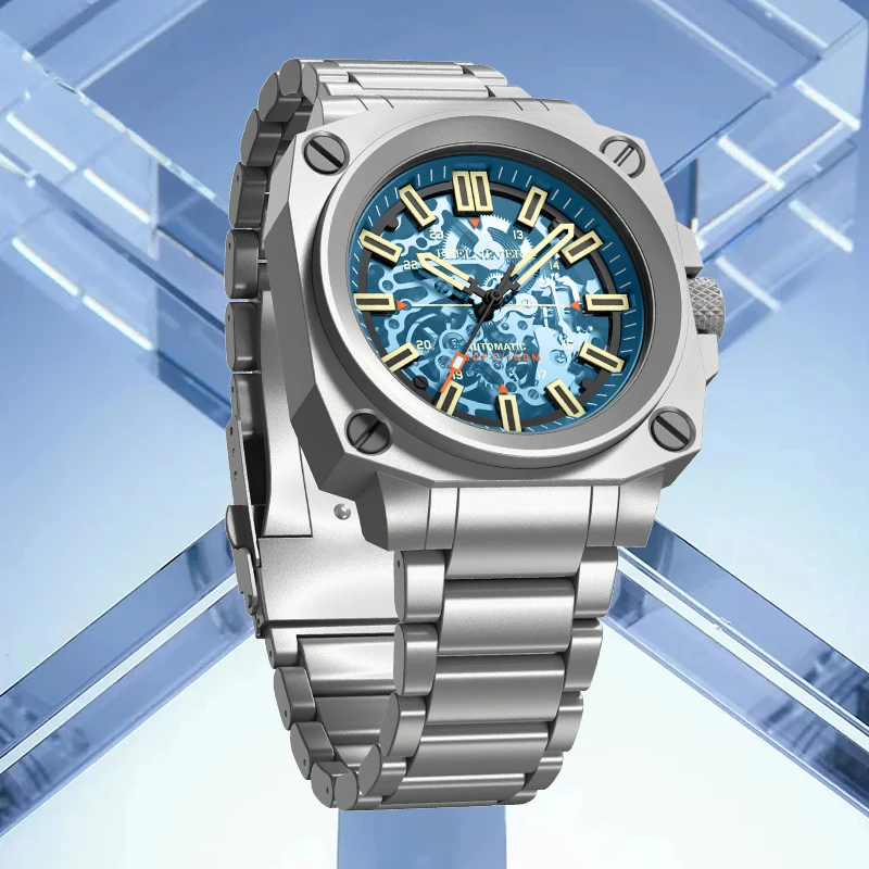 FeelNever ساعة ميكانيكية للرجال العلامة التجارية الفاخرة عادية غير القابل للصدأ الفرقة الهيكل العظمي 100 متر مقاوم للماء مضيئة ساعات أوتوماتيكية للرجال