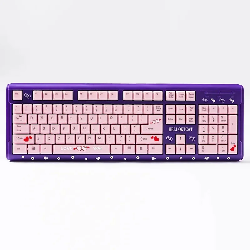 Imagem -06 - Teclado Mecânico Silencioso com Gato dos Desenhos Animados Todo Rosa Bonito Usb com Fio Simples Leve Office Learning Silencioso Novo 104 Chaves