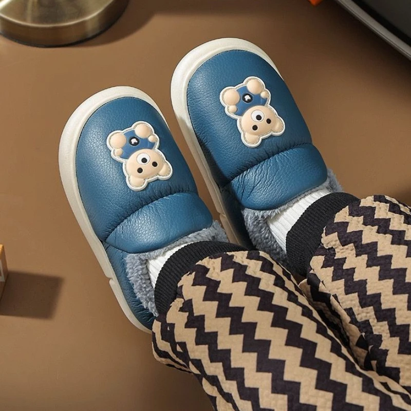 شباشب منزلية شتوية للأطفال البنات مبطنة بالصوف السميك مقاومة للماء وغير قابلة للانزلاق أحذية منزلية دافئة للأطفال الأولاد الصغار #6