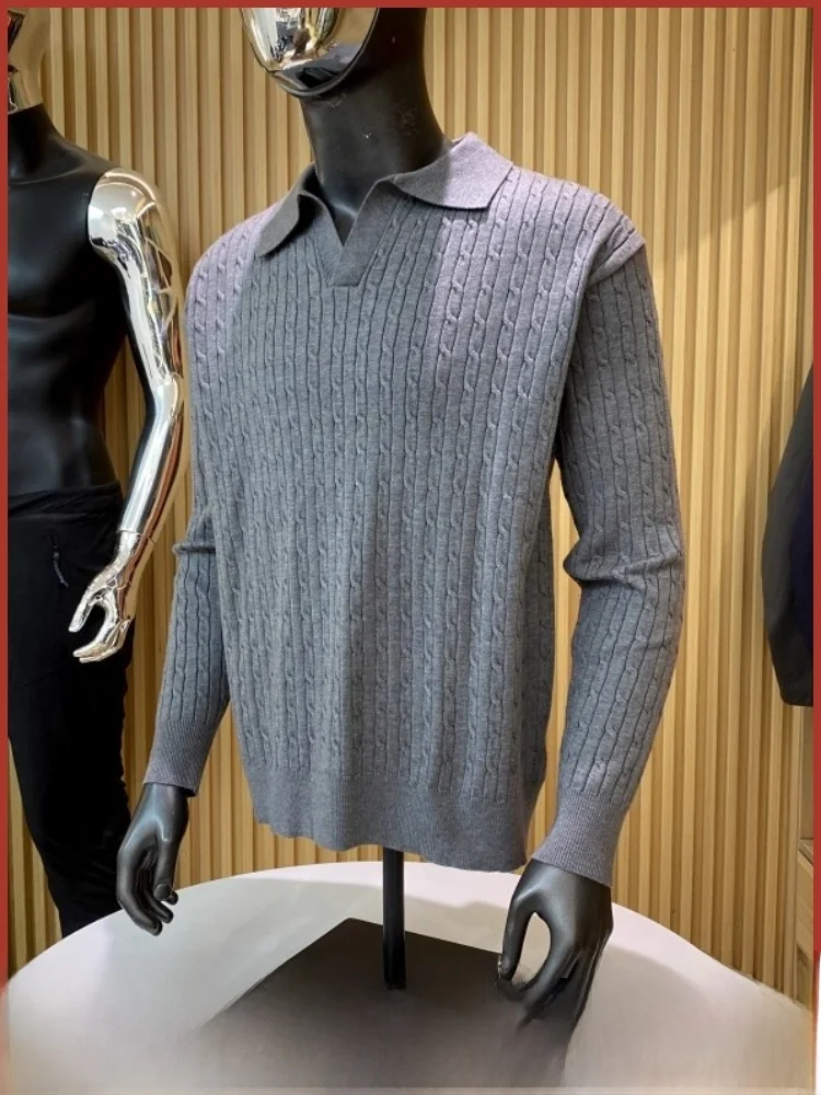 

Blended Long Sve Knitted Sweater Collared Versatile Base Layer irt for Men Autumn Winter Soft Polyester Nylon