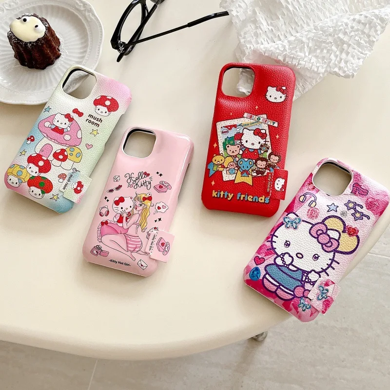 Sanrio Hello Kittys Anime Kawaii odpowiedni dla Apple 14promax Cartoon Cute Protective Cover 13pro Kt Cat 15pro Etui na telefon komórkowy