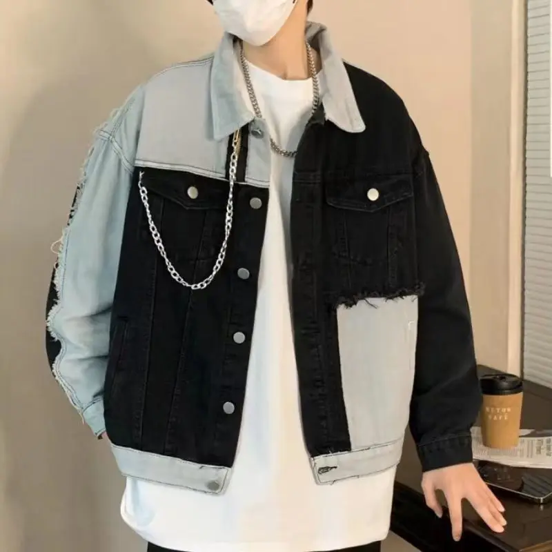 Ropa Hombre  Chaquetas Han Edition Bump Color Restoring Ancient Ways Cowboy Coat Loose Men Long Sleeve Splice Jacket