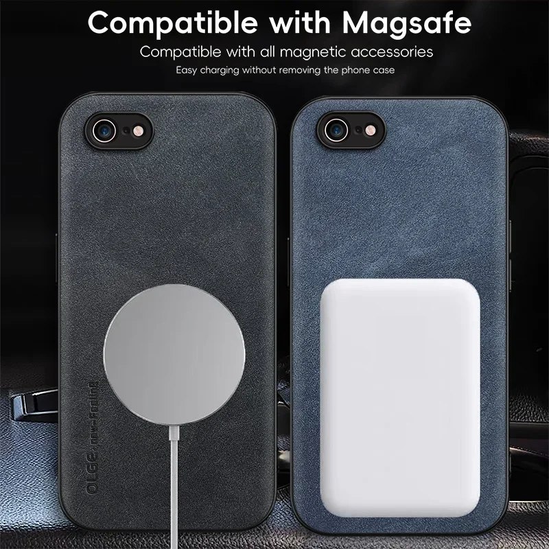 Magnetische Retro-Lederhülle für iPhone 17E Kabellose Lade-Handyhülle für iPhone 16E – Detail 3