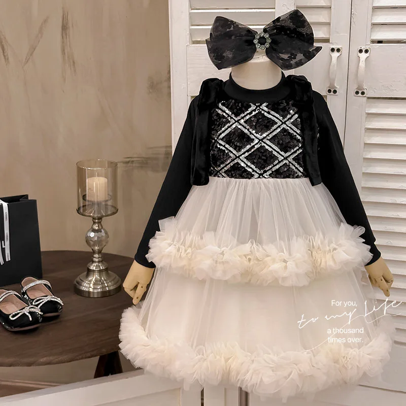 

Girls' Dress2025Autumn New High-End Fashionable Little Girl Dress Bow Princess Dress Two-Piece Set Trendy