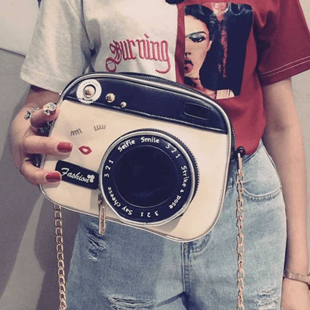 Retro PU Camera Shoulder Bag Metal Chain Small Bag Funny Box Bag Shoulder Bag Large Capacity PU Messenger Bag Party