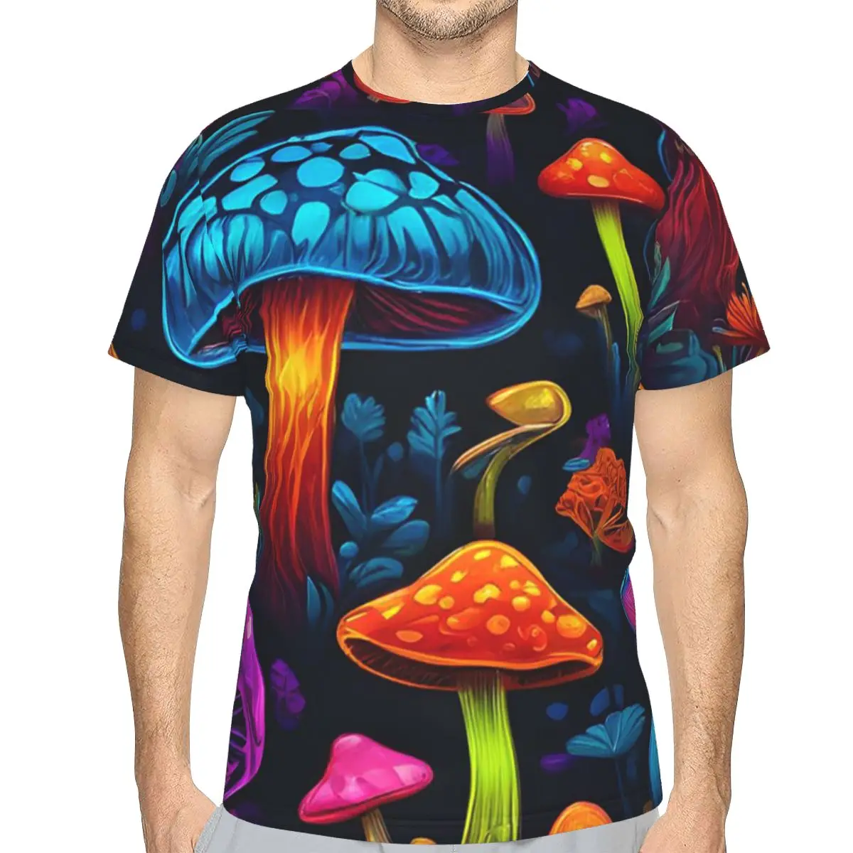 Psychedelic Magic Mushrooms Print Lava 100% Cotton T-Shirt Men'sFashion T Shirts Men Crew Neck Short Sleeve