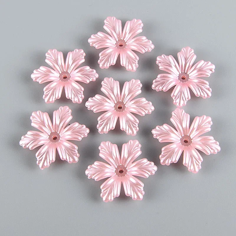 30PCS 28mm Imitation Pearl Colorful Six-petal Flower Handmade DIY Flower Holder Toy Doll Jewelry Wedding Dress Bag Loose Beads