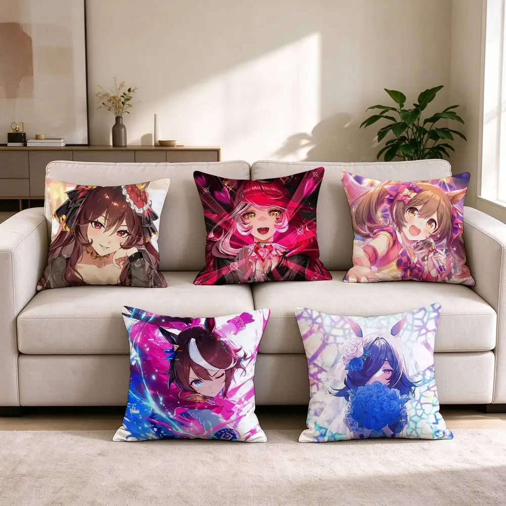 U-Umamusume Pretty Derby Anime Game  Pillow Case Square Double-Sided Sofa Cushion Cover Bedroom Bedside Pillow