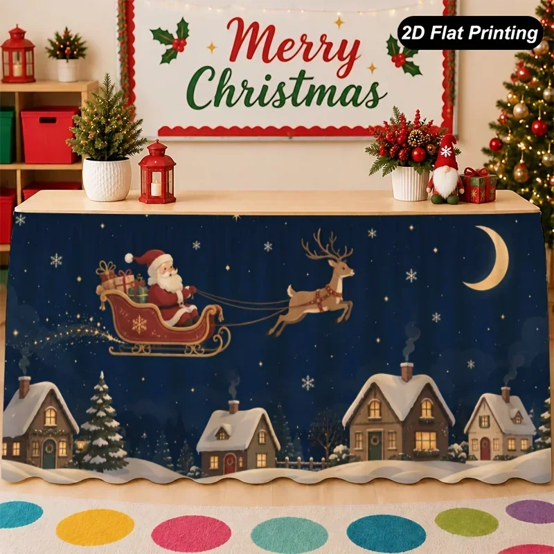 One-piece Christmas tablecloth - Santa's sleigh cabin tablecloth, perfect for decorating the family kitchenxzj
