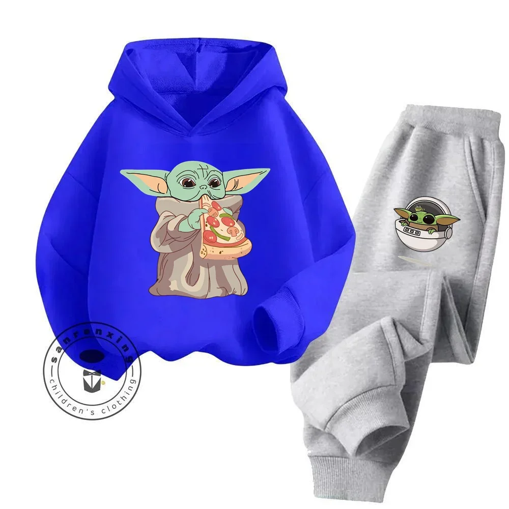 2024 Master Yoda Cartoon Classic Solid Color Playful Fun Print Design Children\'s Autumn and Winter New Long Sleeve Hoodie Set