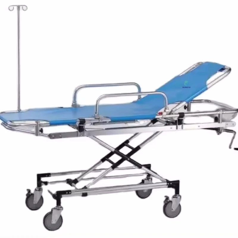 Popular emergency patient transfer stretcher Ambulance trolley Hospital trolley with 3cm mattress and IV pole