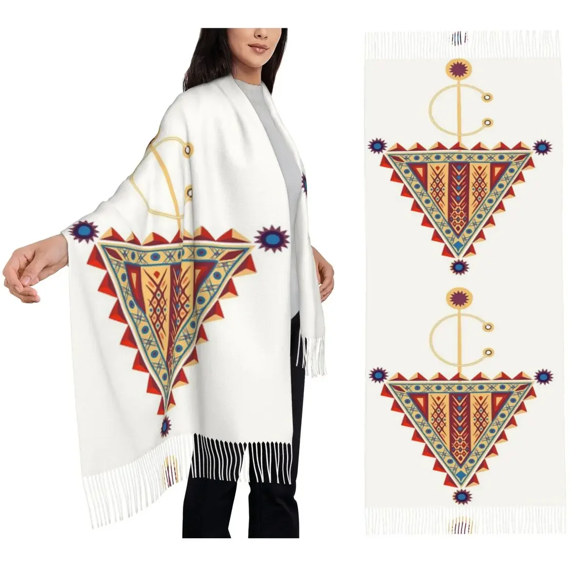 Customization Amazigh Tazerzit Emblem Of The Moroccan Berbers Scarf Tassel Scarves Women Soft Warm Shawl And Wraps Long Fall Win