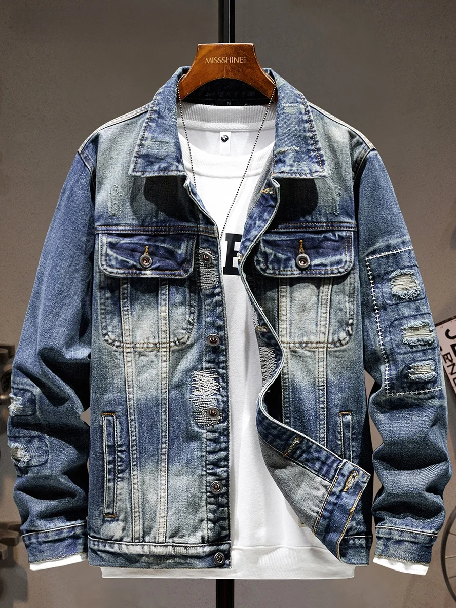 

Waed Denim Jaet Men's Spring Autumn Heavyweight Outdoor Casual Workwear Top Youth Trendy Brand Motorcycle Jaet