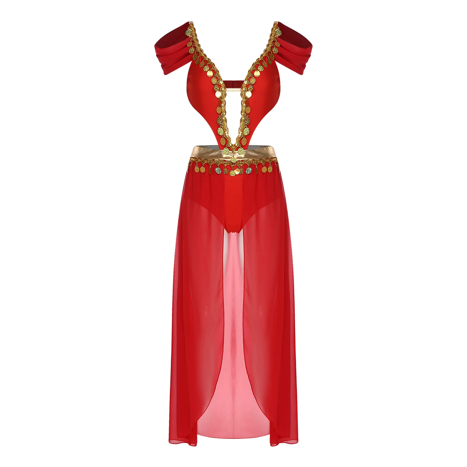 

Womens Belly Dance Costume Sequin Tassel V Neck Open Front Chiffon Hem Dress Bodysuit Belly Dancer Perfprmance Dancewear