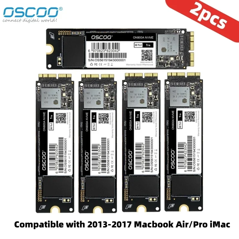 OSCOO-SSD interno Compatible con Macbook Air/Pro IMac, A1466, A1465, A1502, A1398, NVME PCIE 2013, capacidad de actualización, 2017-3,0, 2 unidades