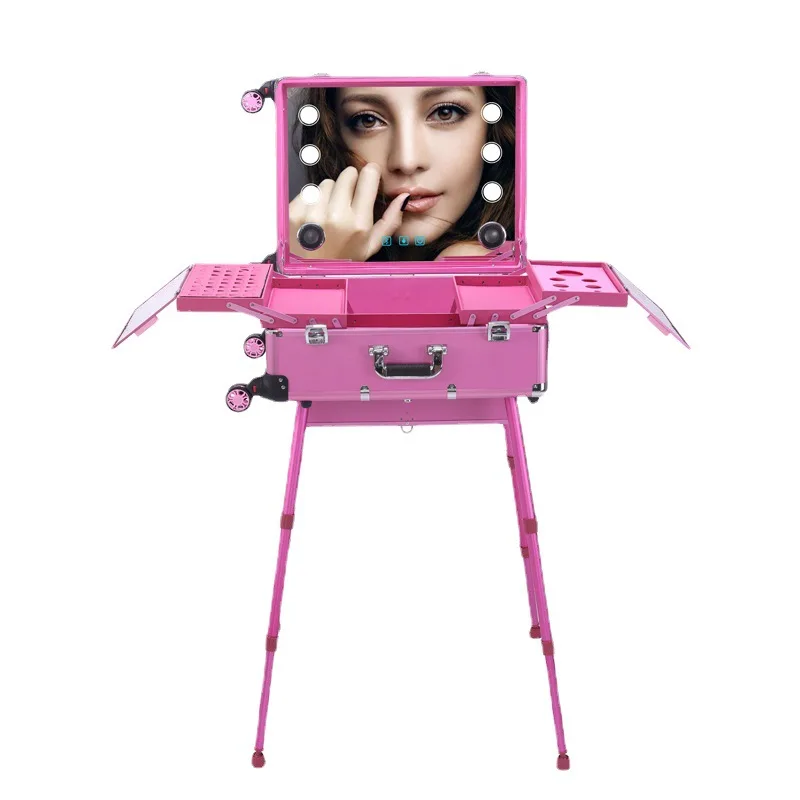 Aluminum alloy lamp trolley cosmetic case Multifunctional tattoo embroidery beauty Bluetooth trolley case Follow makeup toolbox