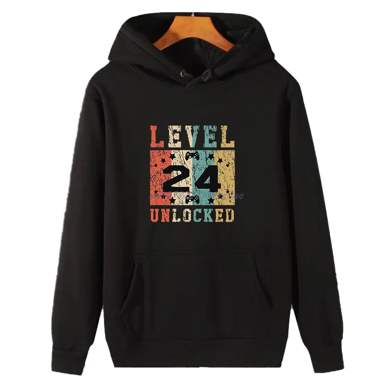 Level 24 Unlocked Winter Essentials Hoodie Hooded Sweatshirt Man Sweaters New In Sweatshirts Birthday Gift Thick Sweater Hoodie