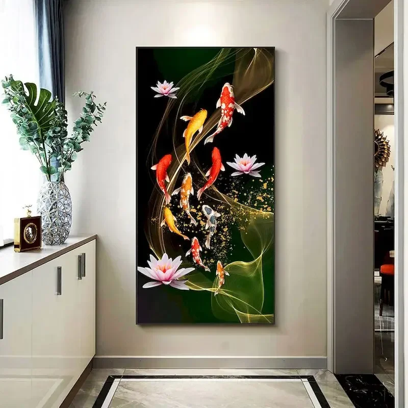 

601303 Koi Fish Frame Oil Painting By Numbers Modern Drawing On Canvas Wall Art Pictures Animal Golden Painting Large Size