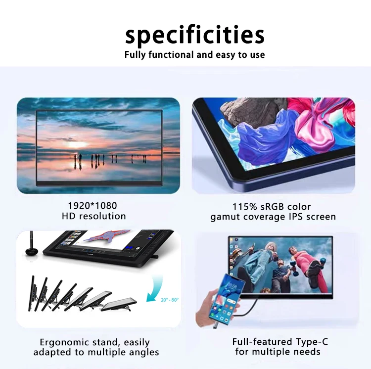 13.3 15.6 21.5 بوصة واجهة USB-c تصميم فني للرسم مع شاشة للمصممين #5