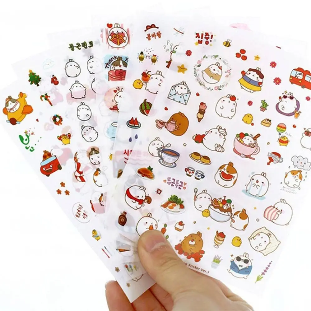 Cartoon Hand Ledger Flat Transparent Hand Ledger Stickers Silly Cute Round Roll Rabbit Diary Waterproof Decorative Stickers