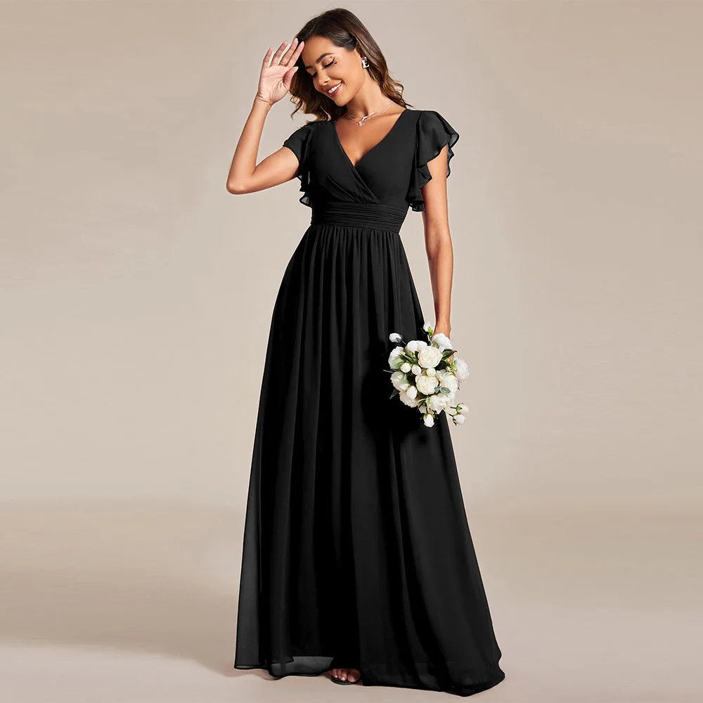 

Customized Elegant Women's Flowy Chiffon A Line Ruffles SleevesMother of Bride Dresses Back Cutout Bridesmaid Dresses 2025