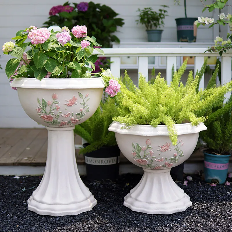 European Roman Column Planter Outdoor Garden Flower Pot for Courtyard Tall Pedestal Urn for Balcony Decor Deep Pot Landscape