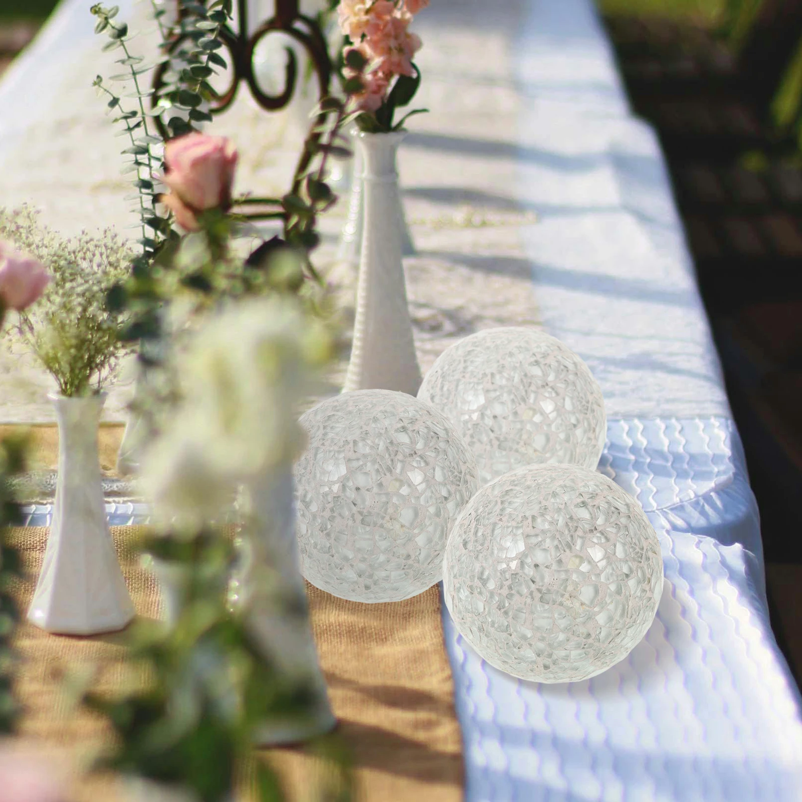 

3pcs Decorative Glass Balls Sphere Ornaments 3 1 Inch Tabletop Home Wedding Centerpiece Disco Banquet Decor