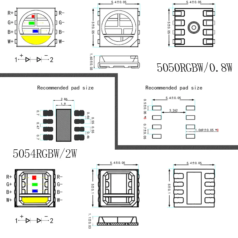 100PCS  5050RGBW LED lamp beads Power: 0.8W/2W Red, green, blue, white four-in-one LED lamp beads High quality/high brightness