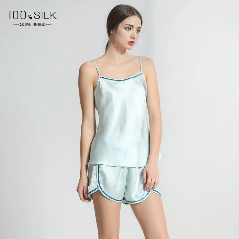 

2025 летние женские шорты на подтяжках из 100% тутового шелка, пижамы из 2 предметов, крутой и удобный комплект домашней одежды, размер M L