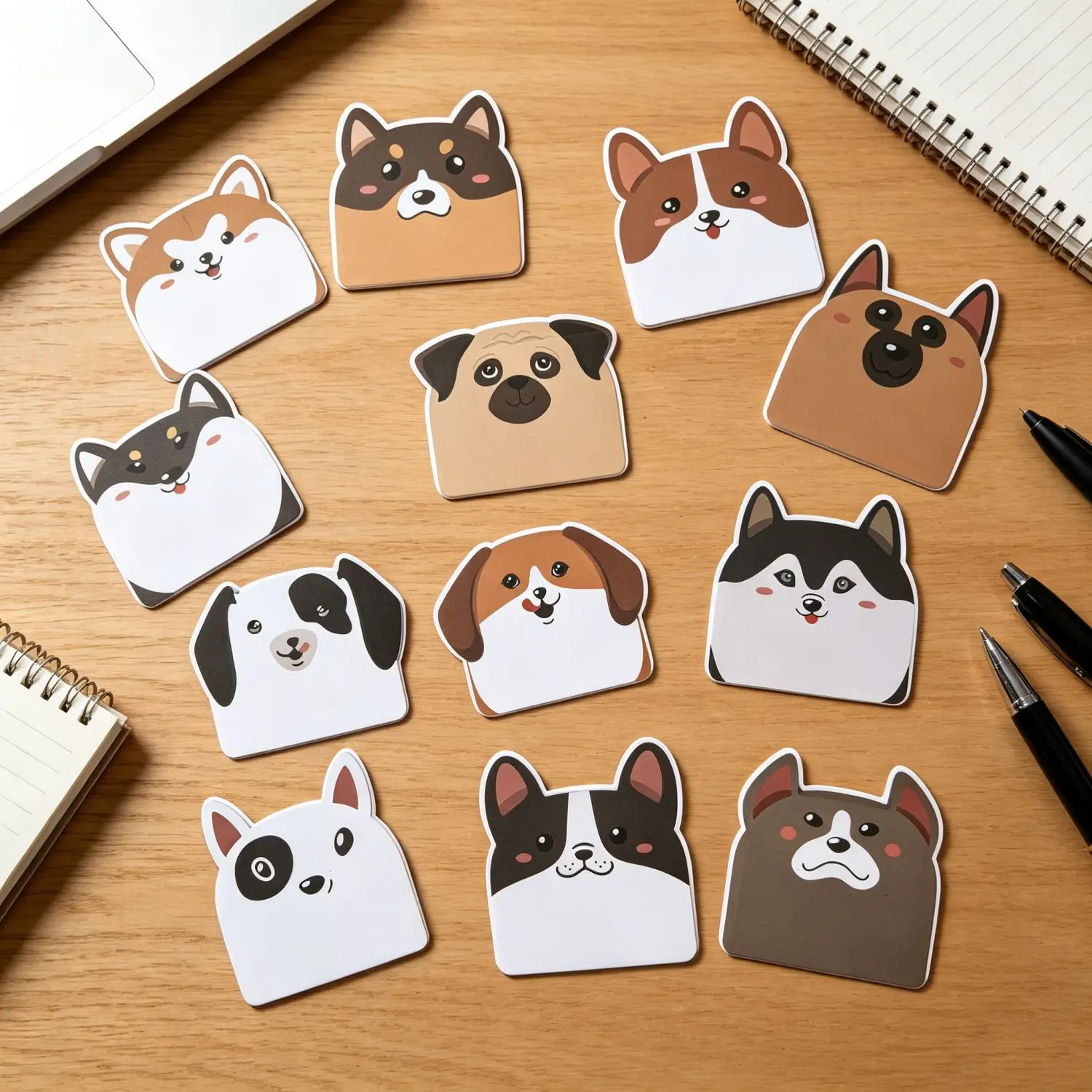 6/12 Pcs Cartoon Puppy Shaped Notepad, Multi‑Style Cute Pet Die‑Cut Sticky Notes, Memo Stickers for Office & Study