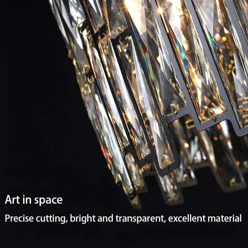 Modern Crystal LED Pendant Light for Dining Room Black Hanging Lamp Kid Bedroom Lustres Ceiling Chandelier Suspension Luminaire