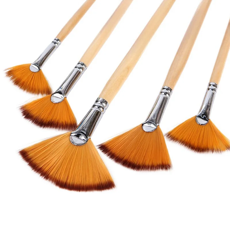 

5 two-color nylon hair fan-shaped brushes, log pole fishtail fan-shaped hand-painted water chalk oil brush set