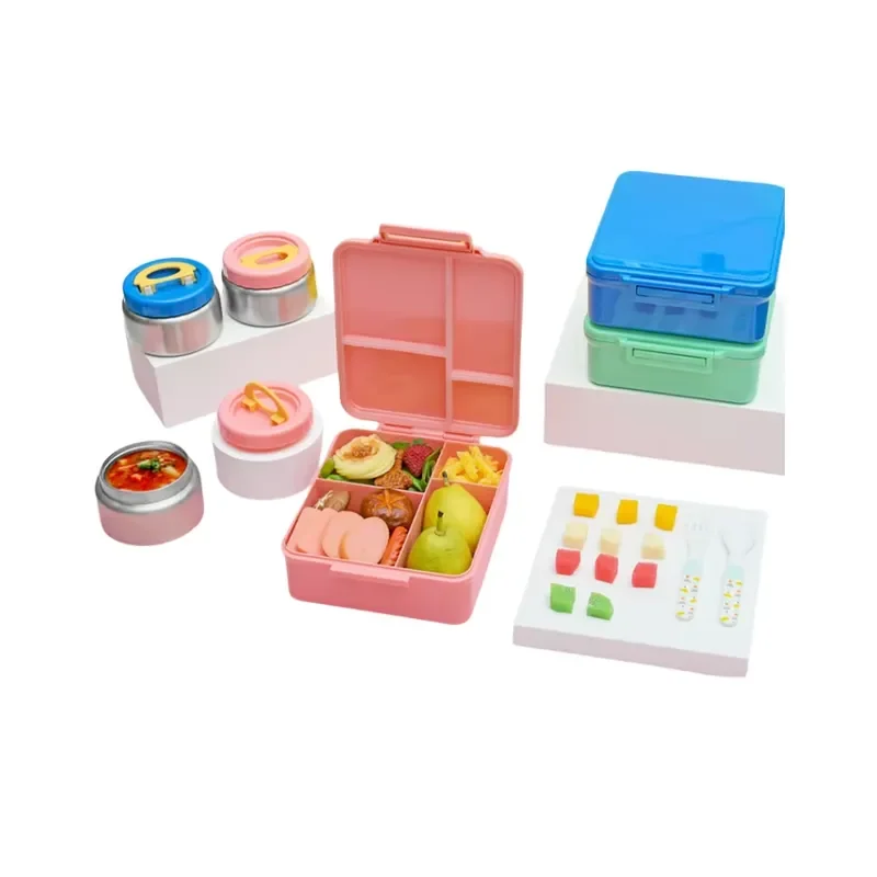 Stainless Steel Lunch Box with Plastic Plate Microwave Safe Split Container for Kids School Bento Meal Prep Portable Food