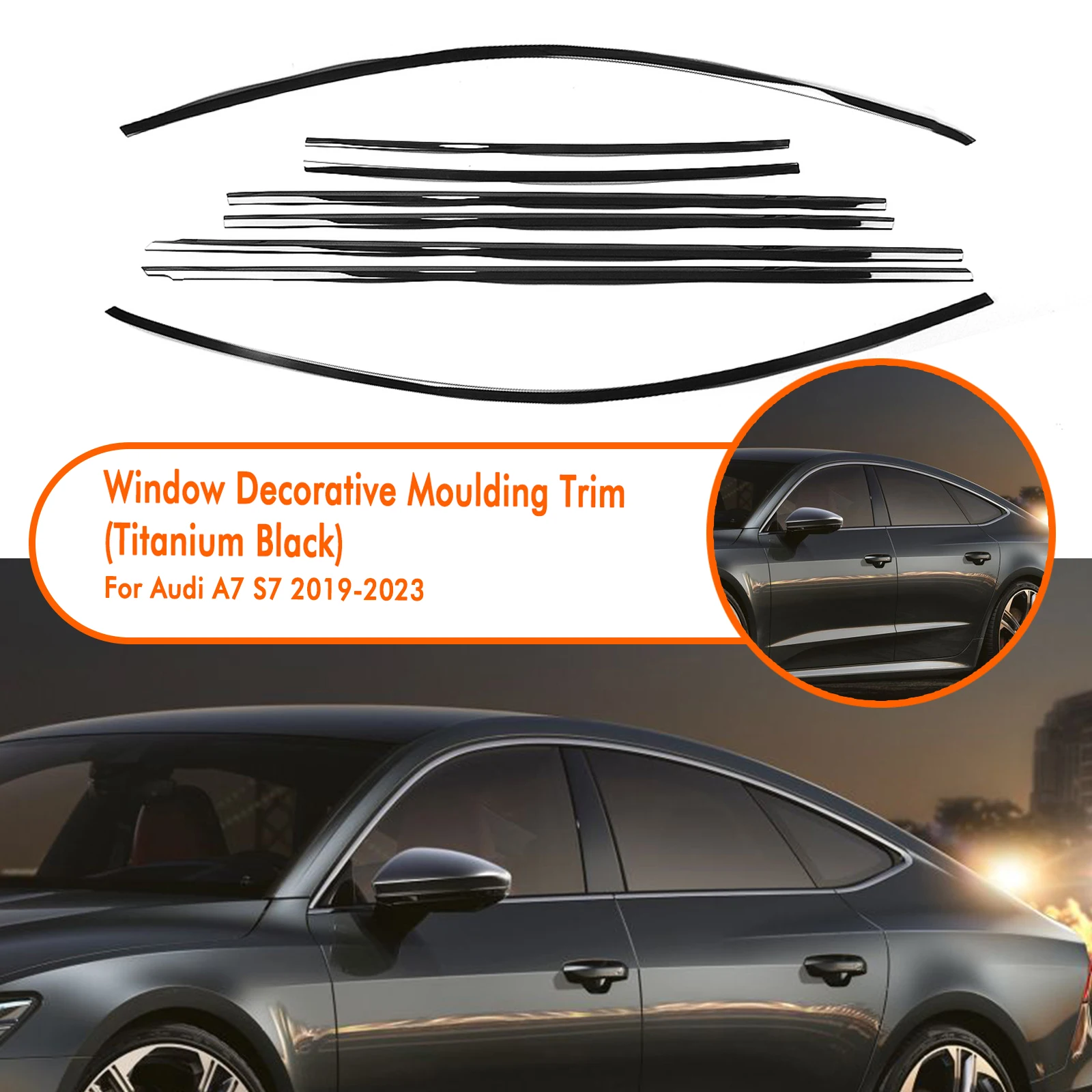 

For Audi A7 S7 2019-2023 Exterior Window Trim Strip Titanium Black Door Waterproof Seal Shade Moulding Decorative