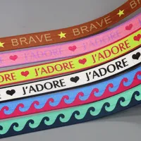 DHK 5/8'' 5yards J'adore Brave Wave Printed Fold Elastic FOE Stretch Ribbon Accessories Decorations Craft DIY Sewing E2117