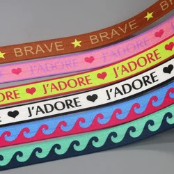 DHK 5/8'' 5yards J'adore Brave Wave Printed Fold Elastic FOE Stretch Ribbon Accessories Decorations Craft DIY Sewing E2117