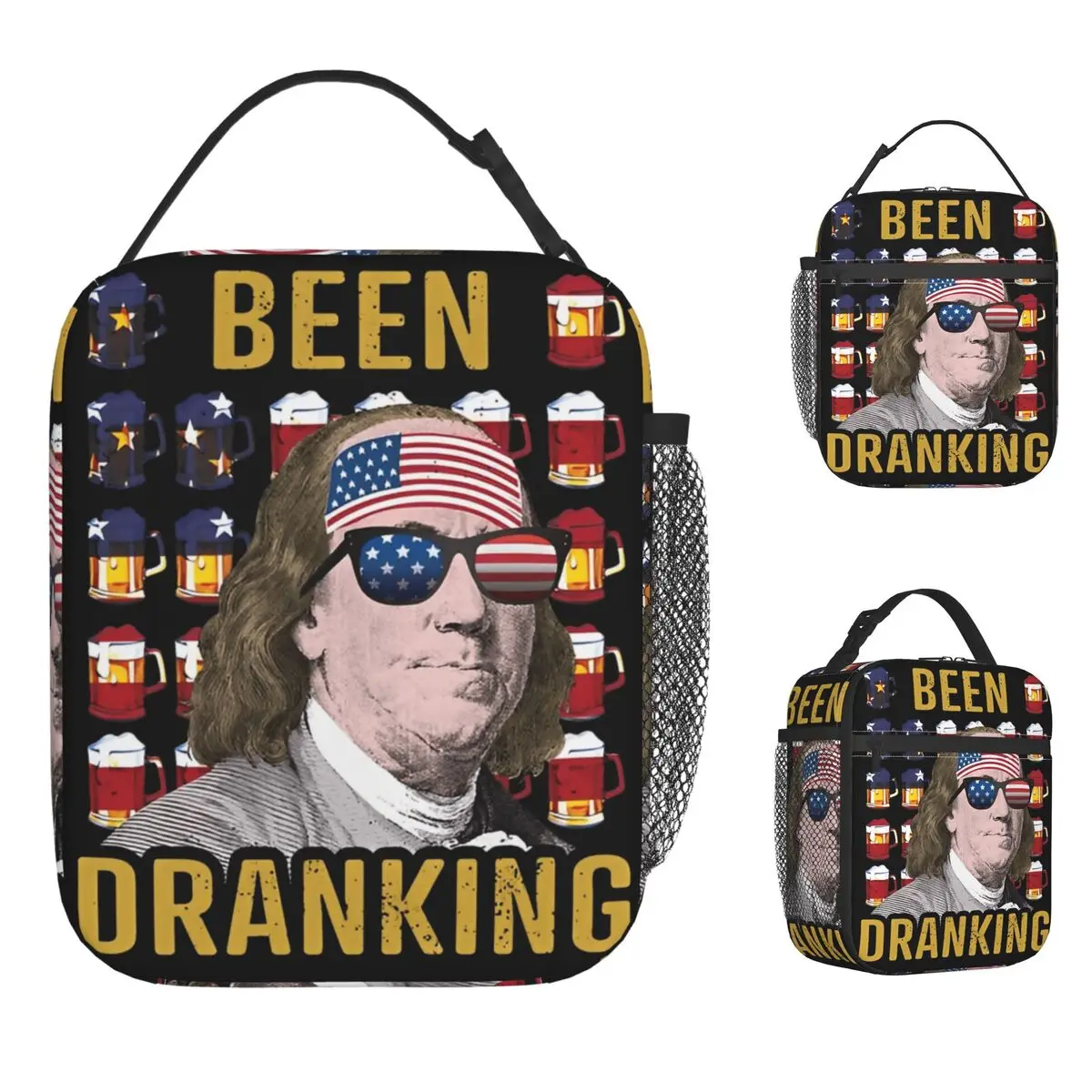 

Ben Drankin Lunch Bag Benjamin 4th of July Portable Lunch Box Girls Office Print Cooler Bag Casual Oxford Thermal Tote Handbags