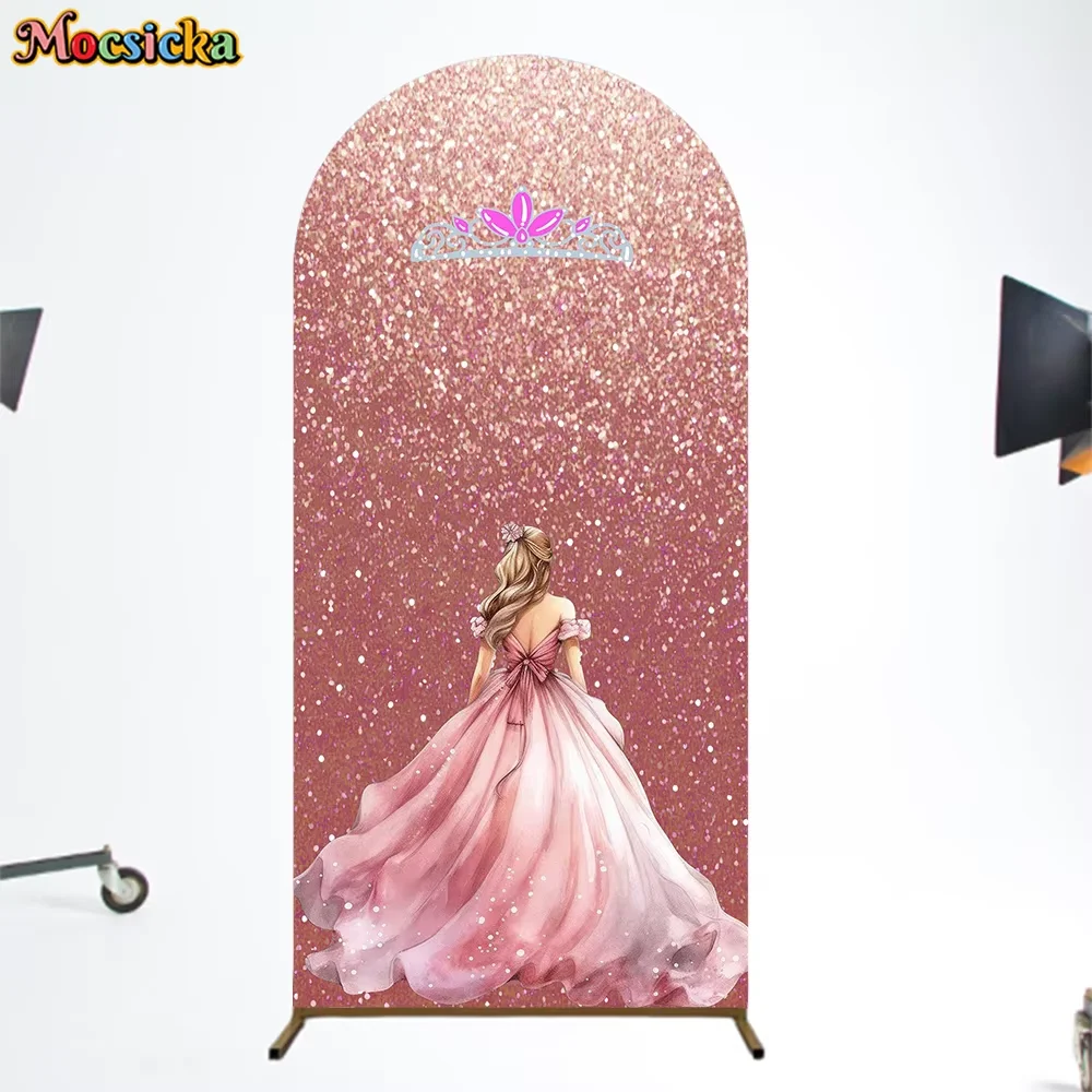 Mocsicka Girl Arch Backdrops Cover Woman Photo Wedding Birthday Arched Backgrounds Soft Elastic Double-Sided Fabric Party Decors