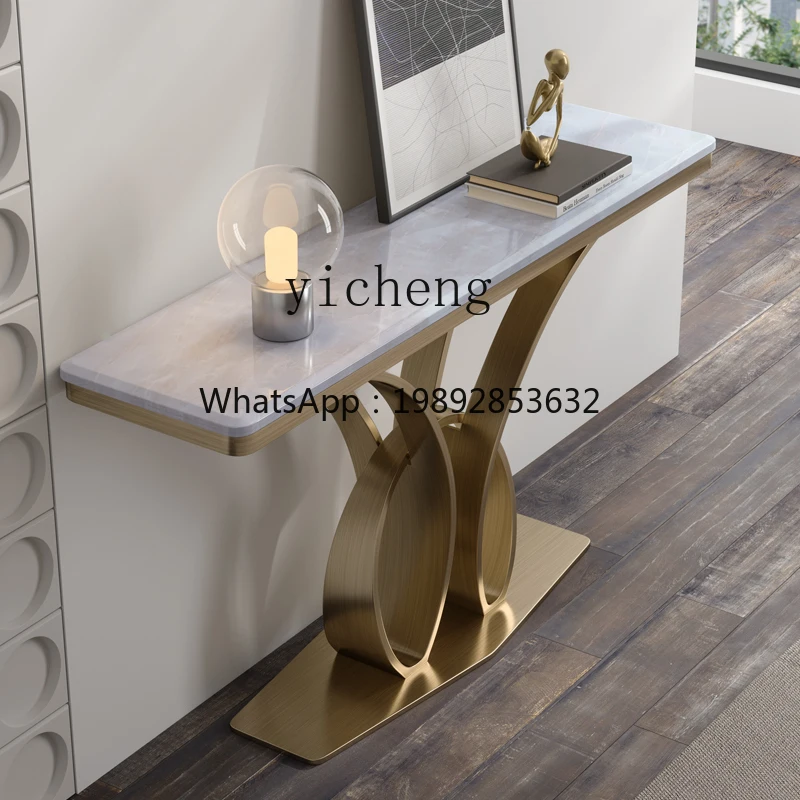 

DF Xuan Guan Tai Natural Marble Stainless Steel Side Table Against the Wall Light Luxury Desk