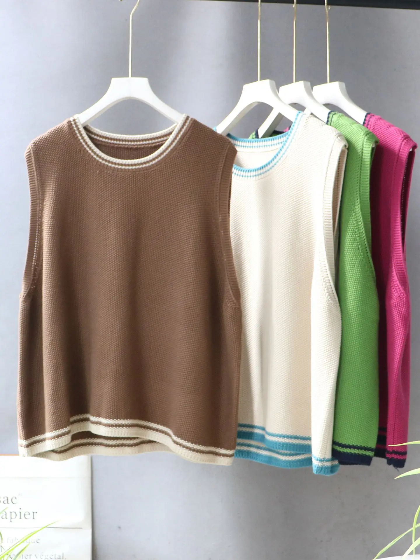 

Женский универсальный вязаный жилет College Sle с круглым вырезом, из хлопка, в стиле колор-блок, свободного кроя, для повседневной носки