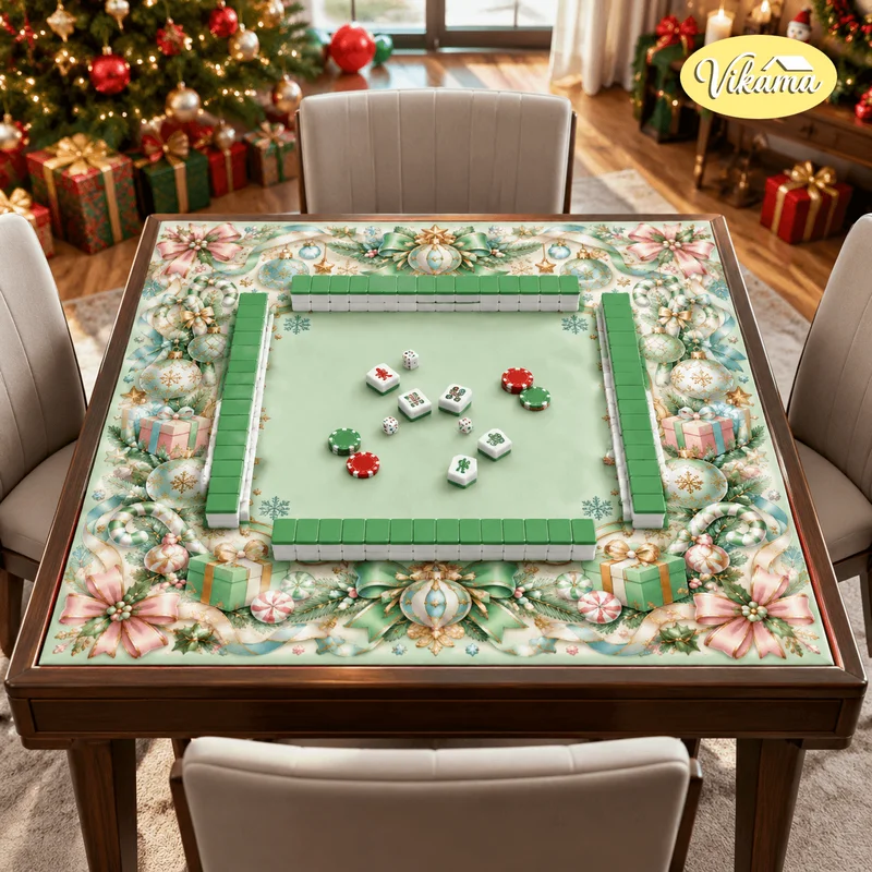 ChristmasHolly Bauble Mahjong Table MatNon Slip WashableLiving RoomFamily Game NightHoliday Home Decor