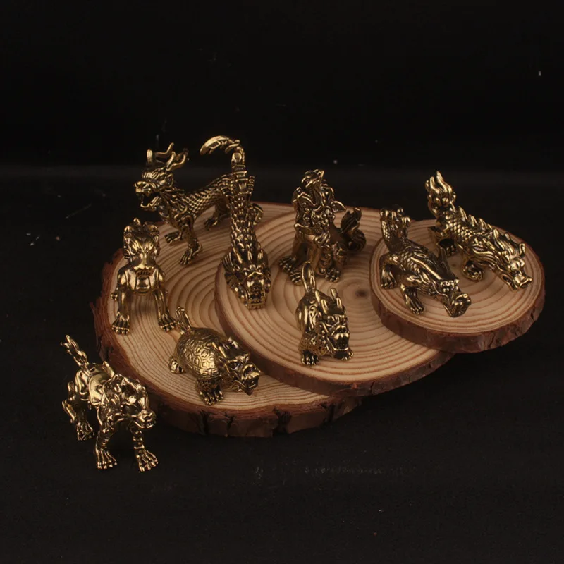 9Pcs antique brass dragon jiuzi dragon luck monstrous home office desktop small ornament crafts