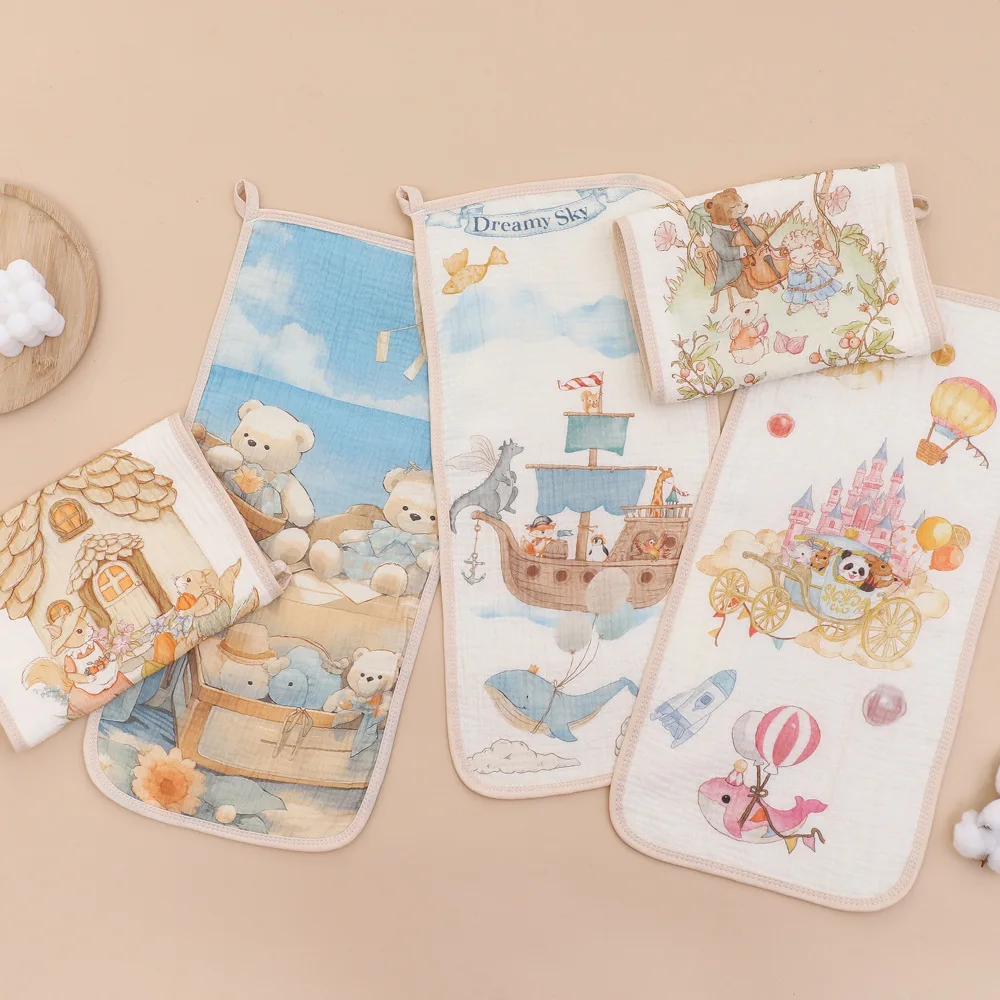 Asciugamano per bambini Asciugamano per il viso stampato a quattro strati di garza Cartone animato Piccolo fazzoletto per il lavaggio del viso del bambino Asciugamano quadrato piccolo