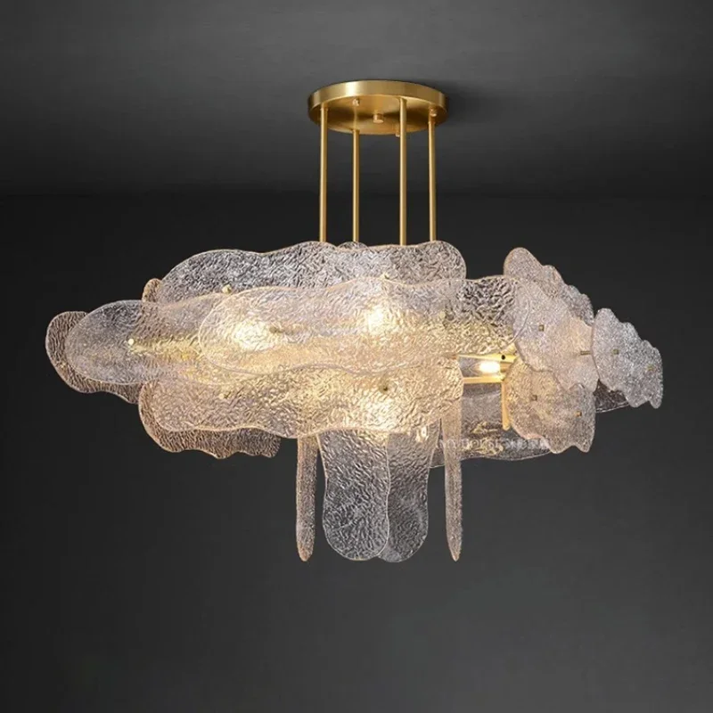 Modern Luxury Water Ripple Glass Living Room Chandelier For Restaurant Bedroom Ceiling Lamp Staircase Hall Decor Lustre Fixtures
