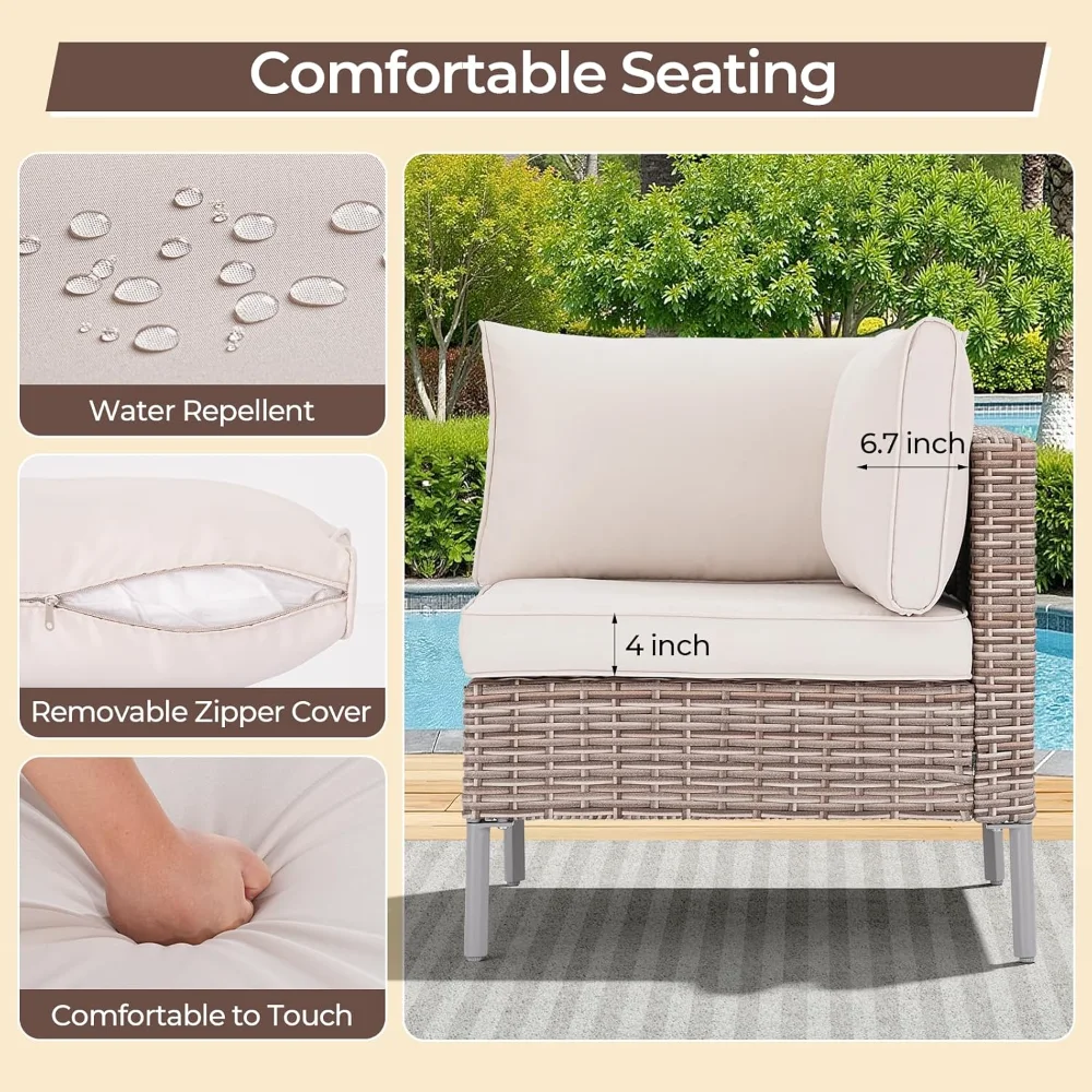 7 Pieces Outdoor Patio Furniture Set with 45” Fire Pit Table, Rattan Patio Sectional Sofa Conversation Set