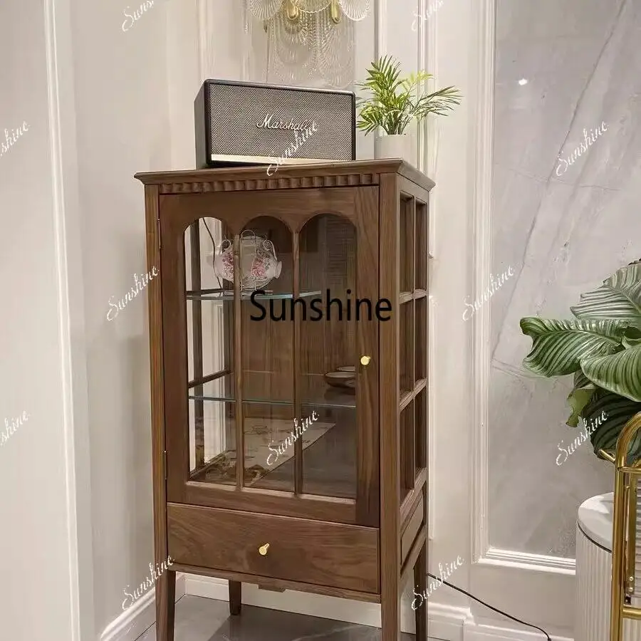 American retro solid wood, glass, high cabinet simple dining edge, storage
