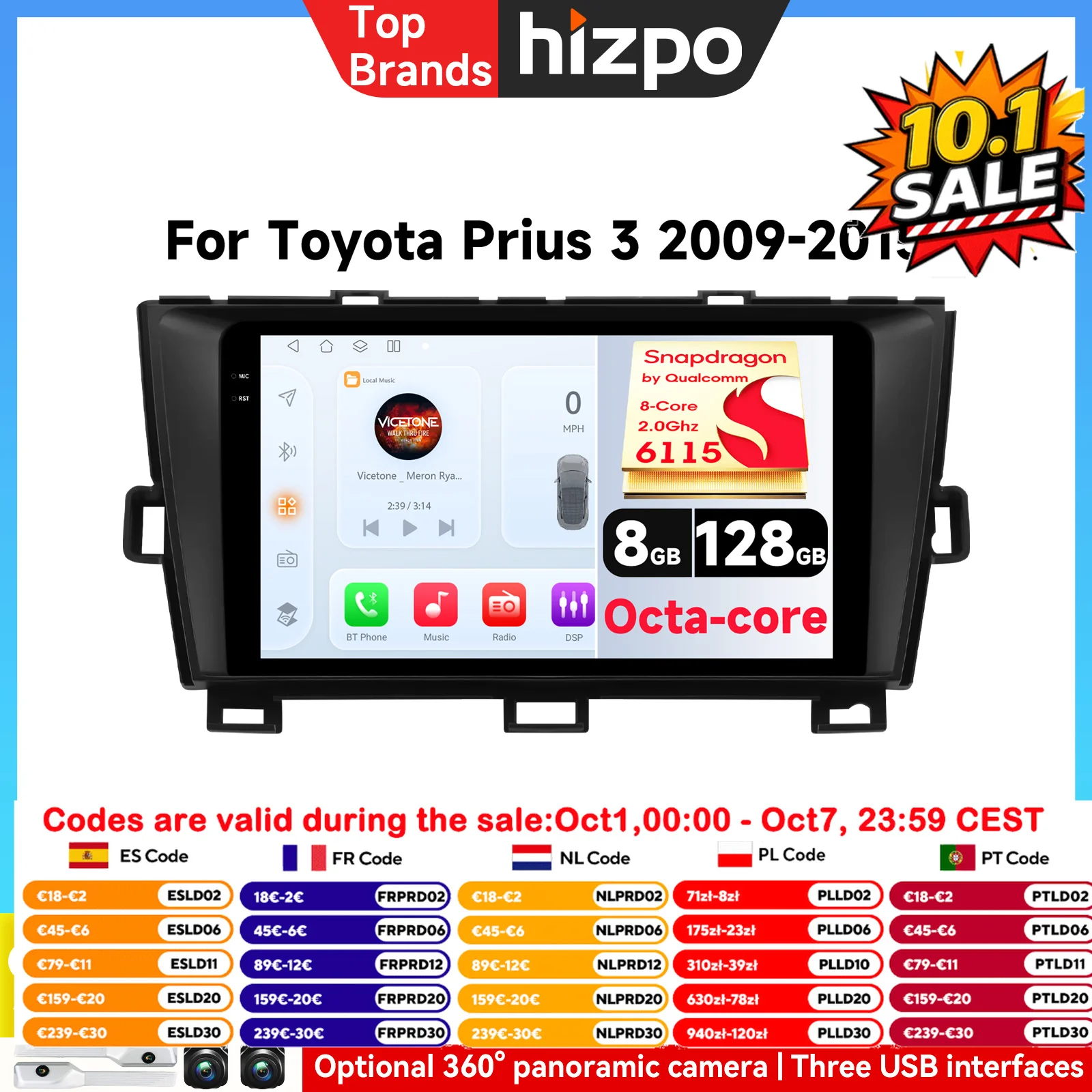 Autoradio Android con Carplay, Lettore Multimediale con Schermo QLED per TOYOTA Prius 30 2009 - 2015, GPS Stereo 2din