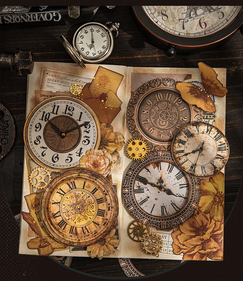 15 Stück/Packung Vintage mechanische Uhr Aufkleber dekorative DIY Scrapbooking Materialien Kunst Collage Briefpapier Ästhetik Aufkleber – Detail 11