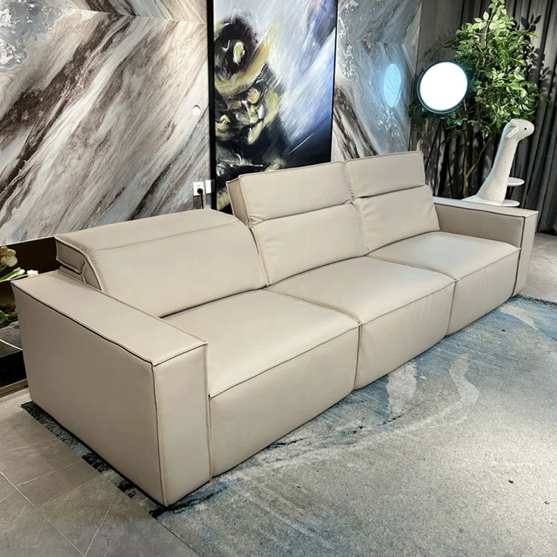#Modern Luxury Electric Recliner Bench Sofa Set European Design Genuine Leather Remote Control Solid Wood Living Convertible